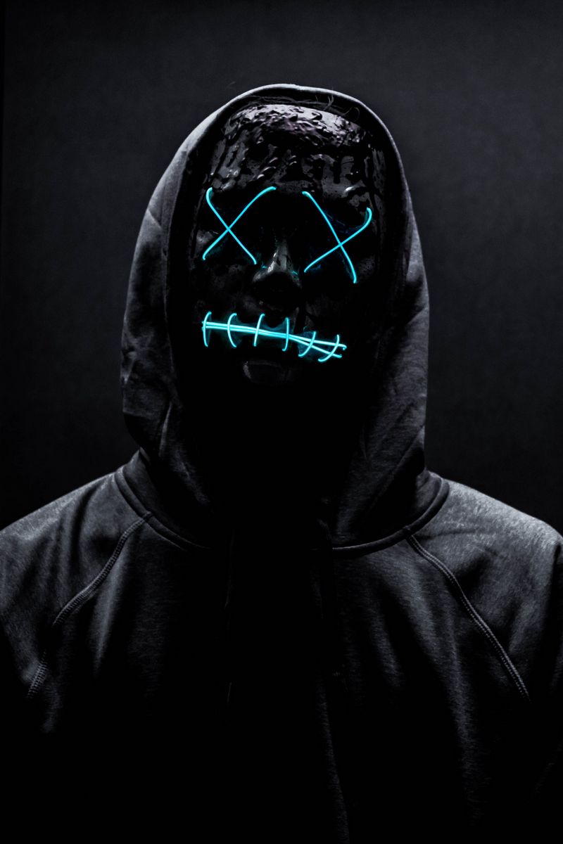 800x1200 Wallpaper mask, neon, anonymous, black