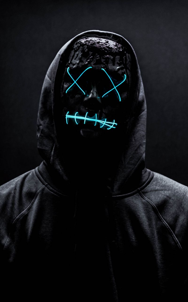 800x1280 Wallpaper mask, neon, anonymous, black