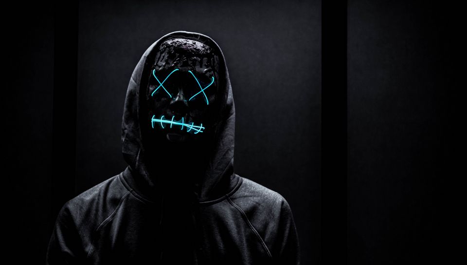 960x544 Wallpaper mask, neon, anonymous, black
