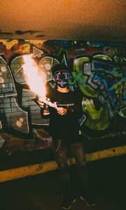 Preview wallpaper mask, neon, fire, graffiti