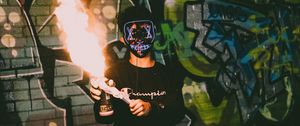 Preview wallpaper mask, neon, fire, graffiti