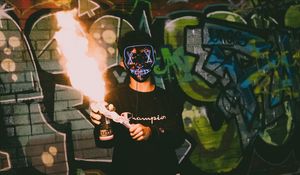 Preview wallpaper mask, neon, fire, graffiti