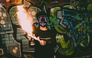 Preview wallpaper mask, neon, fire, graffiti
