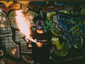 Preview wallpaper mask, neon, fire, graffiti