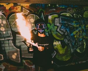 Preview wallpaper mask, neon, fire, graffiti