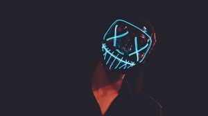 Preview wallpaper mask, neon, glow, dark, silhouette