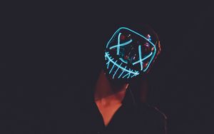 Preview wallpaper mask, neon, glow, dark, silhouette