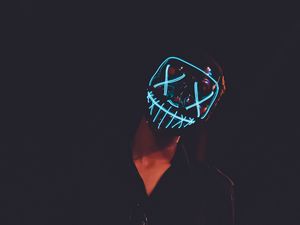 Preview wallpaper mask, neon, glow, dark, silhouette