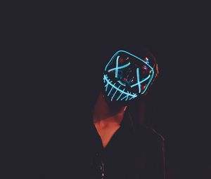 Preview wallpaper mask, neon, glow, dark, silhouette