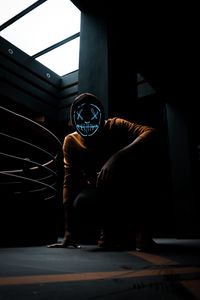 Preview wallpaper mask, neon, hood, anonymous, posture