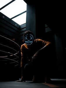 Preview wallpaper mask, neon, hood, anonymous, posture