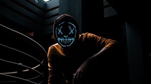 Preview wallpaper mask, neon, hood, anonymous, posture