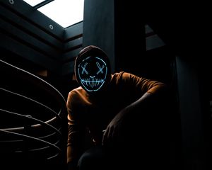 Preview wallpaper mask, neon, hood, anonymous, posture