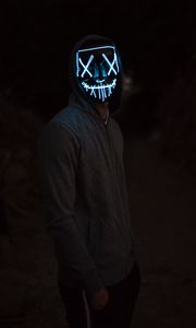 Preview wallpaper mask, neon, man, hoody, dark