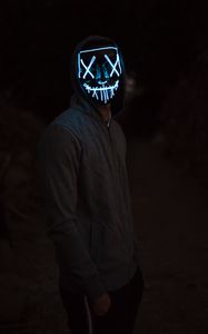 Preview wallpaper mask, neon, man, hoody, dark