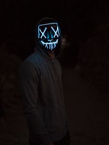 Preview wallpaper mask, neon, man, hoody, dark