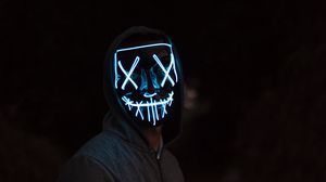 Preview wallpaper mask, neon, man, hoody, dark