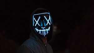 Preview wallpaper mask, neon, man, hoody, dark