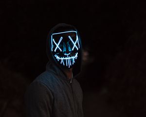 Preview wallpaper mask, neon, man, hoody, dark