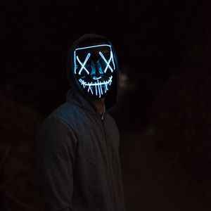 Preview wallpaper mask, neon, man, hoody, dark