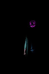 Preview wallpaper mask, neon, man, purple, darkness