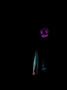 Preview wallpaper mask, neon, man, purple, darkness