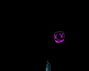 Preview wallpaper mask, neon, man, purple, darkness