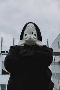 Preview wallpaper mask, sheep, hood, hoodie, black