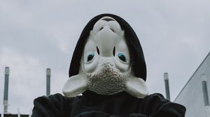Preview wallpaper mask, sheep, hood, hoodie, black