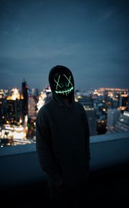 Preview wallpaper mask, silhouette, anonymous, hood, light, dark