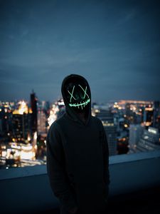 Preview wallpaper mask, silhouette, anonymous, hood, light, dark