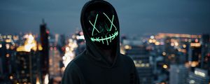 Preview wallpaper mask, silhouette, anonymous, hood, light, dark