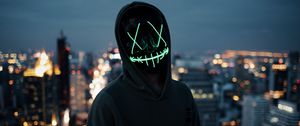 Preview wallpaper mask, silhouette, anonymous, hood, light, dark