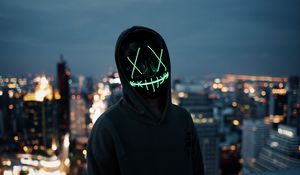 Preview wallpaper mask, silhouette, anonymous, hood, light, dark