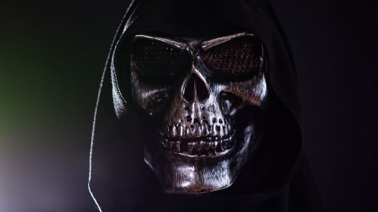 Wallpaper mask, skull, hood, dark