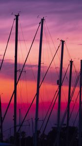 Preview wallpaper masts, silhouettes, sunset, dark