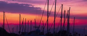 Preview wallpaper masts, silhouettes, sunset, dark