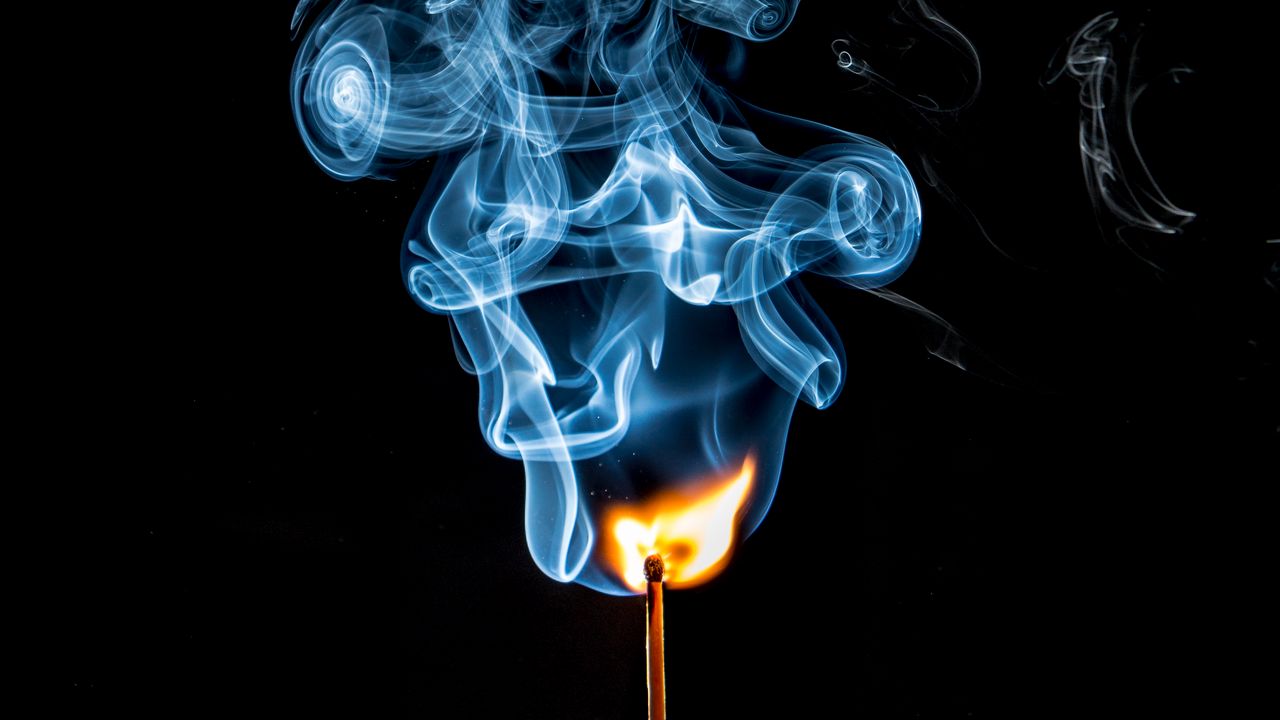 Wallpaper match, flame, fire, dark, blue