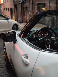 Preview wallpaper mazda mx-5, mazda, car, white, steering wheel