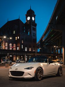 Preview wallpaper mazda mx-5, mazda, car, white, street, lights