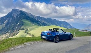 Preview wallpaper mazda mx-5, mazda, car, blue, mountains, view