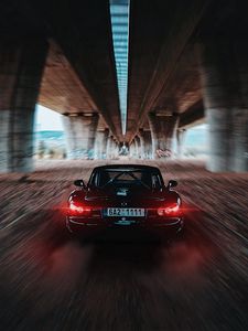 Preview wallpaper mazda mx5, mazda, sportscar, black, rear view, speed, movement