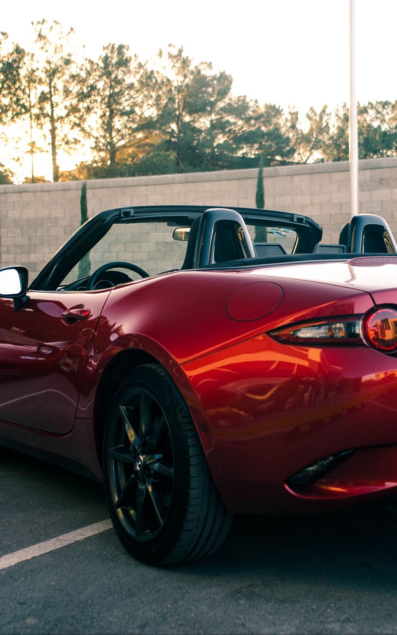 800x1280 Wallpaper mazda mx-5 miata, mazda, car, red, back view