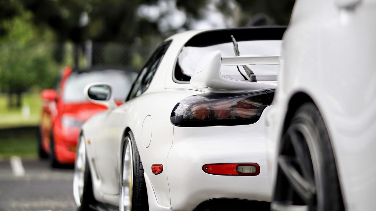 Wallpaper mazda rx-7, mazda, car, sports car, white, rear view, motion blur