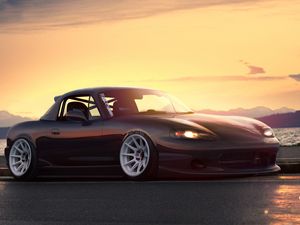 Preview wallpaper mazda, tuning, car, mazda mx 5, stance, sunset