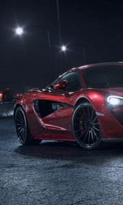 Preview wallpaper mclaren 570s, mclaren, car, sportscar, red, side view, night