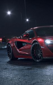 Preview wallpaper mclaren 570s, mclaren, car, sportscar, red, side view, night