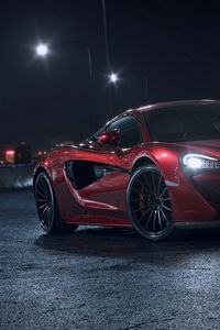 Preview wallpaper mclaren 570s, mclaren, car, sportscar, red, side view, night