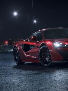 Preview wallpaper mclaren 570s, mclaren, car, sportscar, red, side view, night