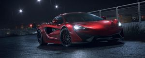 Preview wallpaper mclaren 570s, mclaren, car, sportscar, red, side view, night